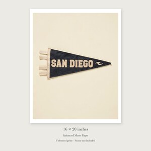 San Diego Surf Pennant unframed 16 by 20 inch print on enhanced matte paper, shown with its white paper border.