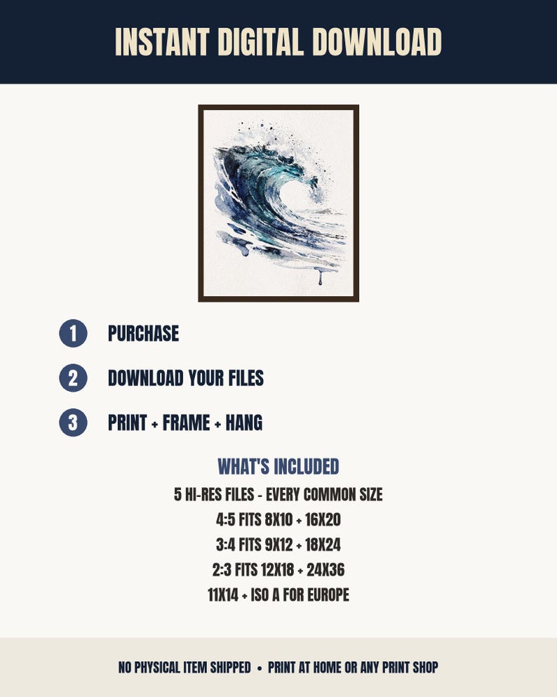 Ocean Wave Aquarell Druck, glasig blau Surf Malerei, Küsten Wand-Dekor, Strand-Haus-Kunst, druckbare Wandkunst digitaler Download Bild 5