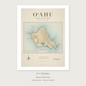 Oʻahu Surf Map unframed 8 by 10 inch print on enhanced matte paper, shown with its white paper border.
