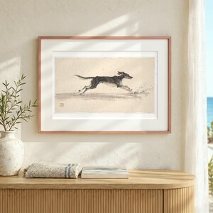 Dog Running on the Beach Xieyi Ink Art Print, Framed or Unframed Chinese Brush Painting, Landscape Wall Art image 12