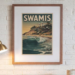 Swamis Surf Travel Poster, Framed or Unframed Vintage Style Coastal Print image 13