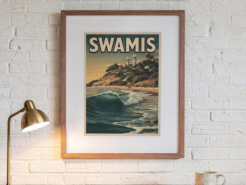 Swamis Surf Travel Poster, Framed or Unframed Vintage Style Coastal Print image 13