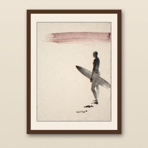 Minimalist Surf Art | Sumi-e Surfer Ink Wash Print | Modern Surf Wall Decor | Printable Wall Art Digital Download