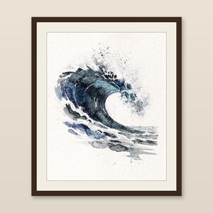 Watercolor Wave Art Set of 6, Indigo Ocean Gallery Wall Prints, Navy Coastal Beach House Decor, Printable Wall Art Digital Download image 2