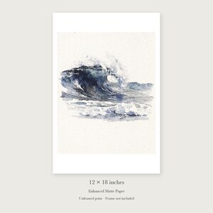 Rolling Break Wave Watercolor unframed 12 by 18 inch print on enhanced matte paper, shown with its white paper border.