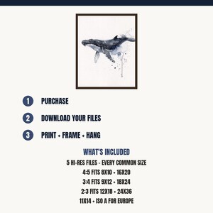 Humpback Whale Watercolor Print, Indigo Whale Painting, Coastal Wall Art, Ocean Nursery Decor, Beach House Printable Wall Art Digital Downlo image 5