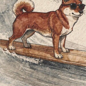 Shiba Inu Surfing Print | Watercolor Dog Wall Art | Coastal Beach Decor | Printable Instant Download | Shiba Gift image 4