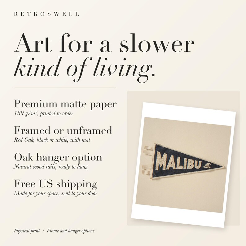 Malibu Surf Pennant Art Print, Framed or Unframed Coastal Poster image 11