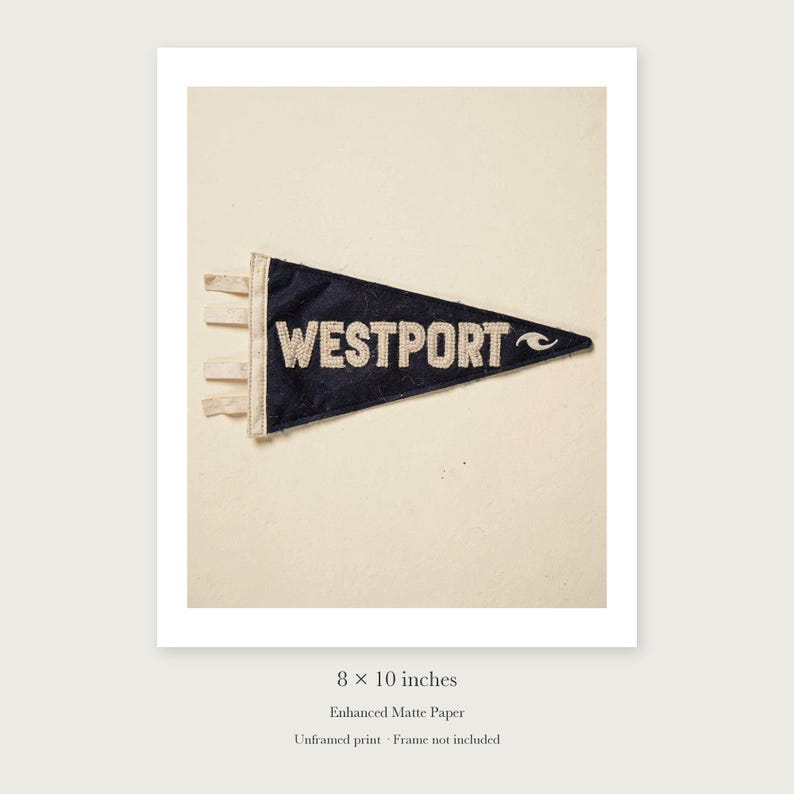 Westport Surf Pennant unframed 8 by 10 inch print on enhanced matte paper, shown with its white paper border.