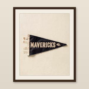 Mavericks, Half Moon Bay, California Surf Pennant Print | Vintage Felt Pennant Art | Beach House Decor | Retro Surf Wall Art | Printable Dig image 1