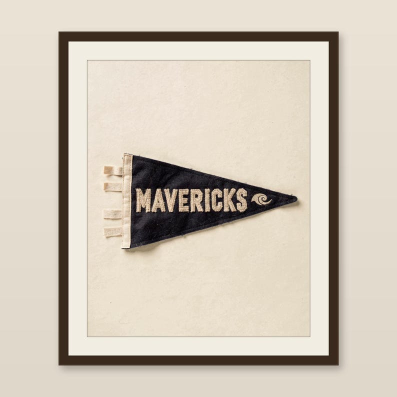Mavericks, Half Moon Bay, California Surf Pennant Print | Vintage Felt Pennant Art | Beach House Decor | Retro Surf Wall Art | Printable Dig image 1