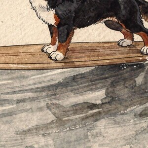 Bernese Mountain Dog Surfing Print | Watercolor Dog Wall Art | Coastal Beach Decor | Printable Download | Berner Gift image 4