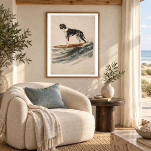 Lámina artística de un gran danés surfeando / Arte mural de perro en acuarela (descarga digital) imagen 5