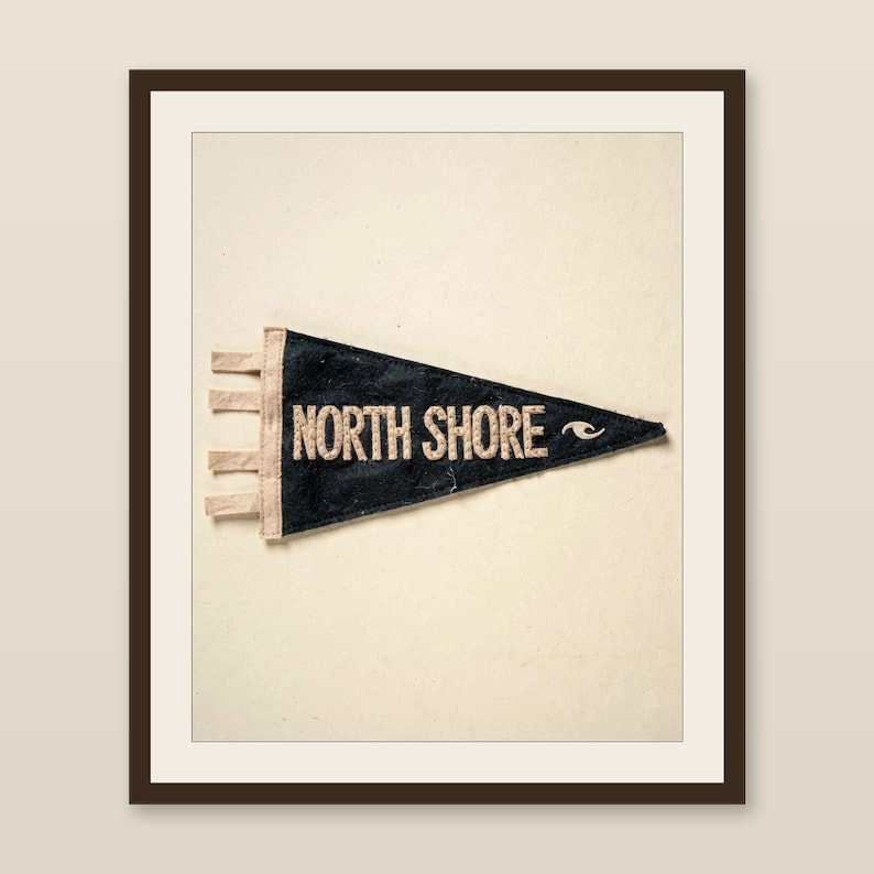 North Shore, Oahu, Hawaii Surf Pennant Print | Vintage Felt Pennant Art | Beach House Decor | Retro Surf Wall Art | Printable Digital Downlo image 1