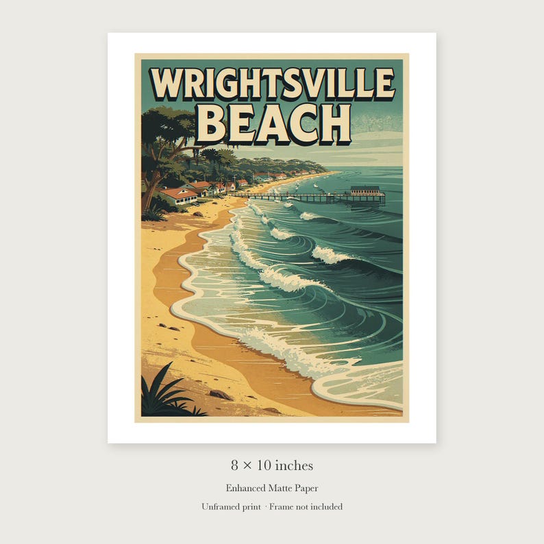 Wrightsville Beach Surf unframed 8 by 10 inch print on enhanced matte paper, shown with its white paper border.