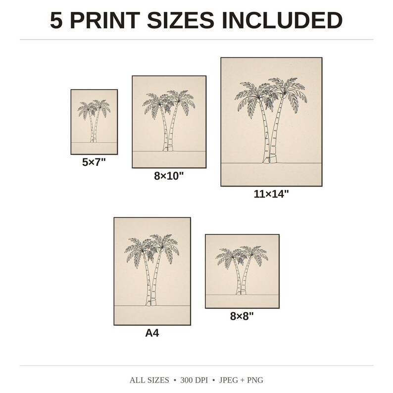 Boho Palm Tree Line Art - available print sizes: 5x7, 8x10, 11x14, A4, and square