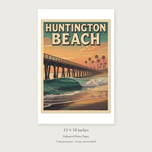 Huntington Beach Surf Travel Poster, Framed or Unframed Vintage Style Coastal Print image 8