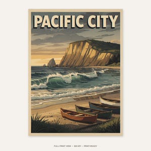 Pacific City Oregon Surf Poster - full unframed print view, 300 DPI print-ready quality
