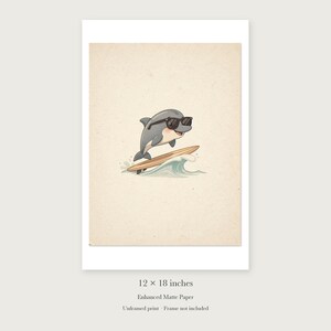 Dolphin Surfing unframed 12 by 18 inch print on enhanced matte paper, shown with its white paper border.