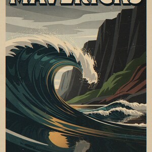 Mavericks Surf Travel Poster, Framed or Unframed Vintage Style Coastal Print image 10