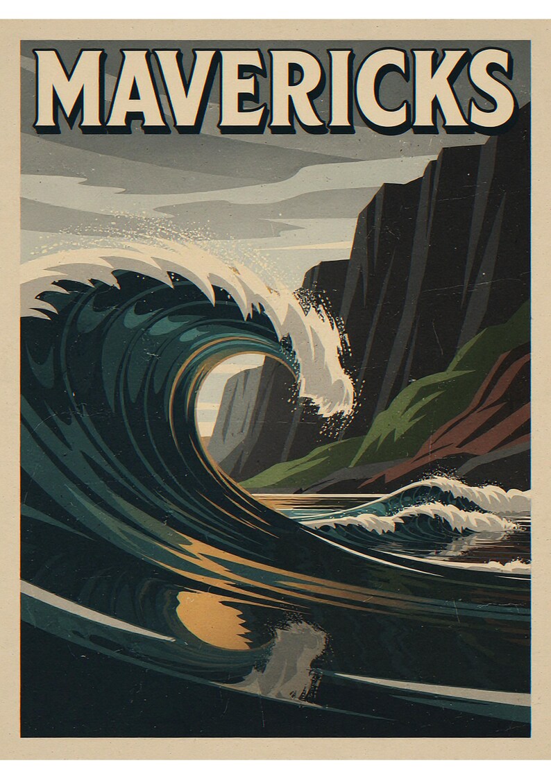 Mavericks Surf Travel Poster, Framed or Unframed Vintage Style Coastal Print image 10