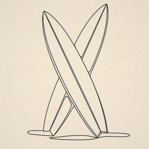 Crossed surfboards unframed printed artwork and full composition with its paper border.