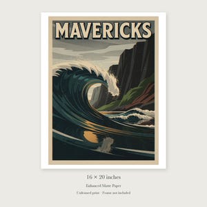 Mavericks Surf Travel Poster, Framed or Unframed Vintage Style Coastal Print image 9