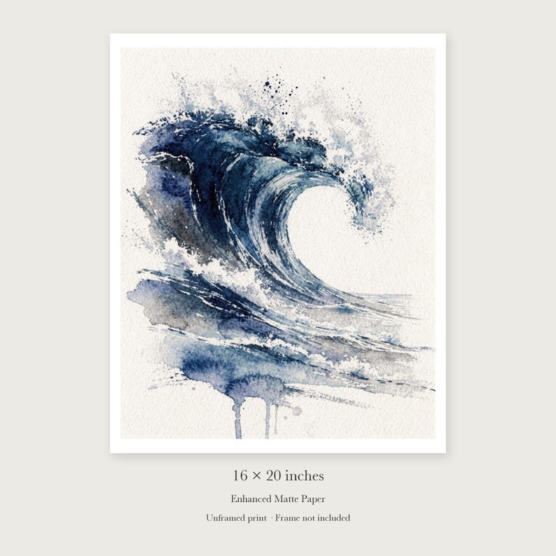 The Crest Wave Watercolor Art Print, Framed or Unframed Coastal Ocean Poster image 9