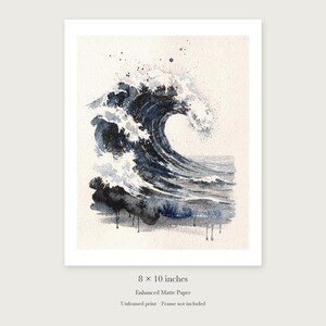 Storm Wave Watercolor unframed 8 by 10 inch print on enhanced matte paper, shown with its white paper border.