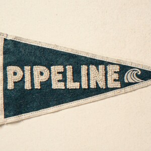 Pipeline Vintage Surf Pennant Print framed in a home office setting
