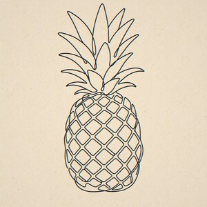 Pineapple line art unframed printed artwork and full composition with its paper border.