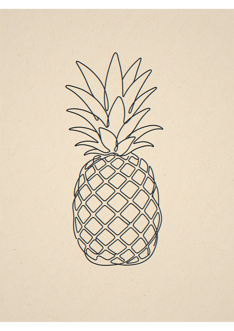 Pineapple line art unframed printed artwork and full composition with its paper border.