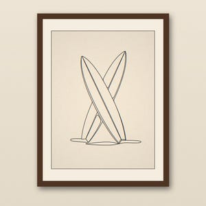 Crossed Surfboards Line Art | Boho Minimalist Surf Print | Coastal Beach House Wall Decor | Single Line Surf Art