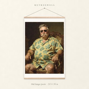 William Howard Taft Surfer oak hanger poster, 24 by 36 inches, with natural wood rails and a hanging cord.