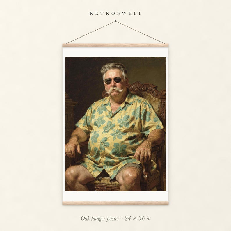 William Howard Taft Surfer oak hanger poster, 24 by 36 inches, with natural wood rails and a hanging cord.
