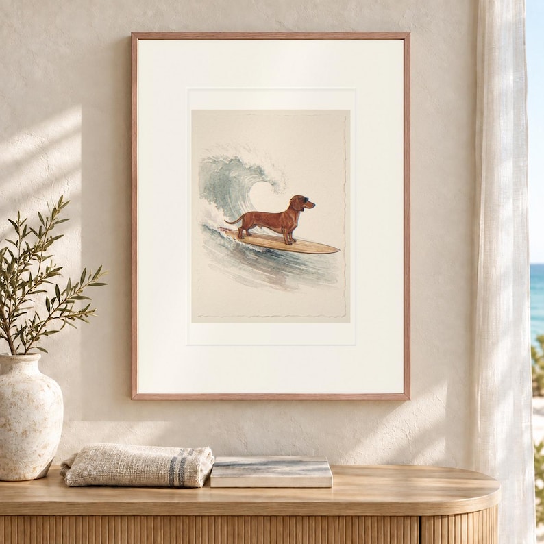 Dachshund Surfing Print