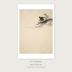 Surfer Cutback Ink Style unframed 12 by 18 inch print on enhanced matte paper, shown with its white paper border.