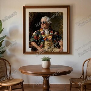 John Adams Surf Art Print framed in a coastal dining room setting