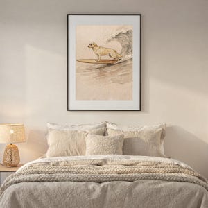 Yellow Labrador Surfing Print, Watercolor Lab Dog on Longboard, Kids Beach Room Decor, Dog Lover Gift, Printable Wall Art Digital Download image 7