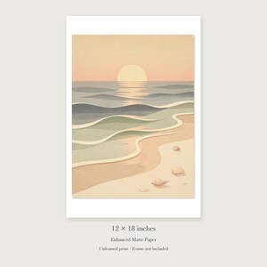 Pastel Sunset Shoreline Nursery unframed 12 by 18 inch print on enhanced matte paper, shown with its white paper border.