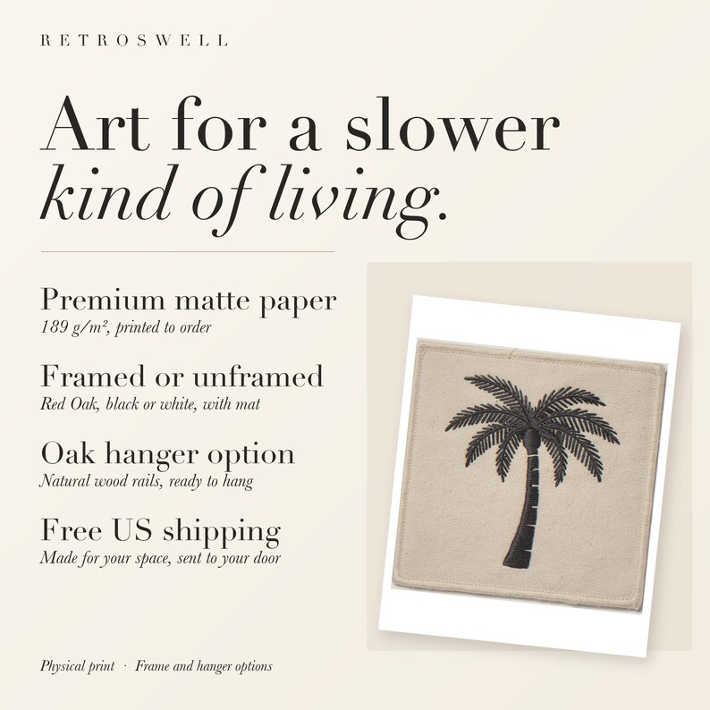 Palm Tree Patch Art Print, Framed or Unframed Retro Coastal Poster image 11