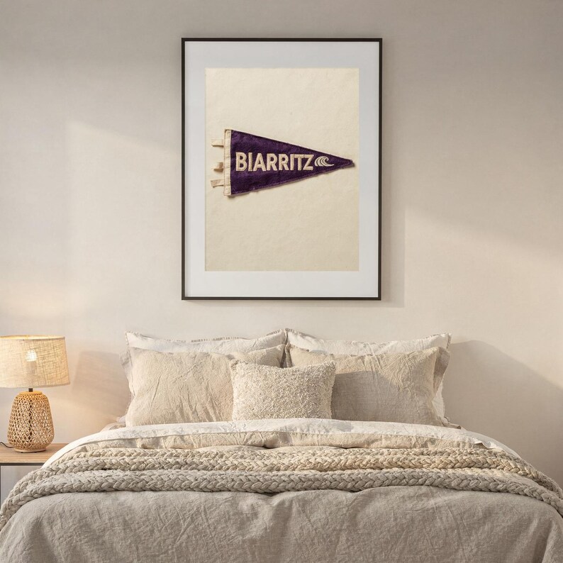 Estampado de banderín de surf de Biarritz, Francia / Arte vintage de banderín de fieltro / Decoración para casa de playa / Arte mural retro de surf / Descarga digital imprimible imagen 6