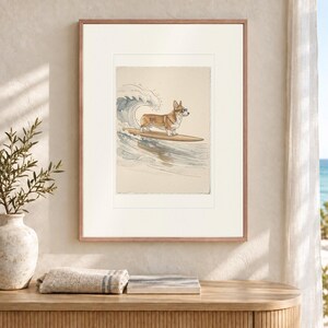 Corgi Surfing Art Print, Framed or Unframed Watercolor Style Dog Poster image 12