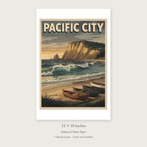 Pacific City Oregon Surf Travel Poster, Framed or Unframed Vintage Style Coastal Print image 8