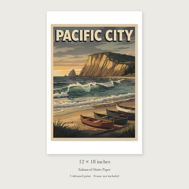 Pacific City Oregon Surf Travel Poster, Framed or Unframed Vintage Style Coastal Print image 8