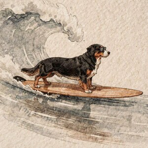 Bernese Mountain Dog Print, Surfing Dog Art, Cute Coastal Nursery Decor, Dog Lover Gift, Printable Wall Art Digital Download image 2