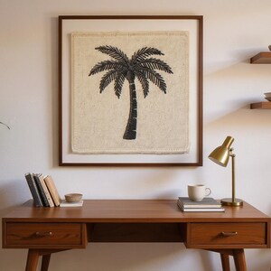 Palm Tree Embroidered Patch Print framed in a home office setting