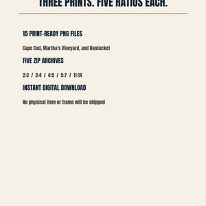 Digital download contents showing three New England pennant designs in five print ratios each