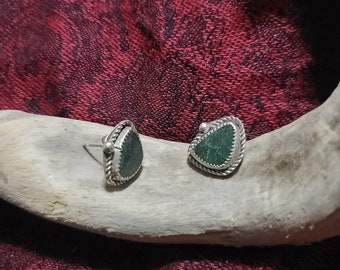 SW77- Sterling Silver and Nephrite Jade stud earrings