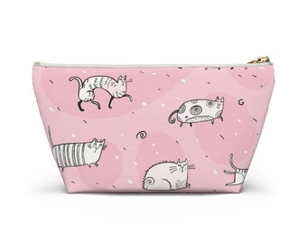 Pink Funny Cats Accessory Pouch/Pencil Case w/bottom